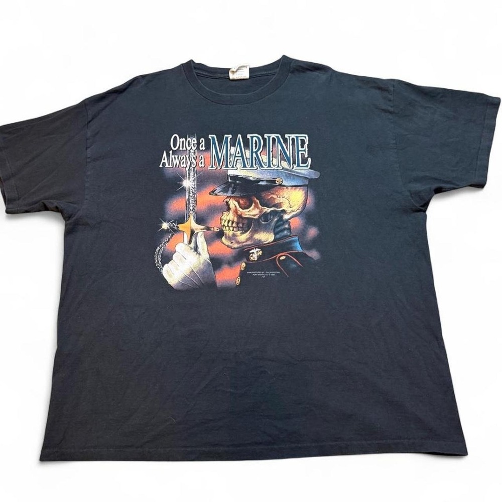 Vintage once a marine always a marine Harley Davidson biker grunge tshirt XXL.